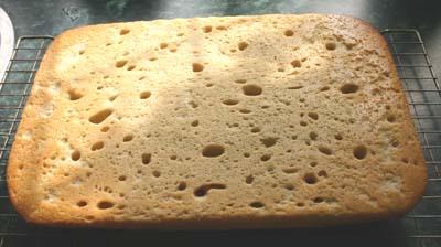 The underside of the focaccia,
                showing the large bubbles