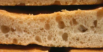 Close-up of the focaccia crumb